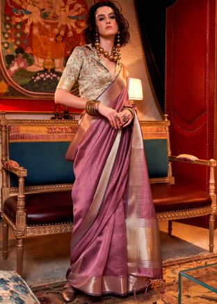 Pink Zari Woven Work Art Silk Saree