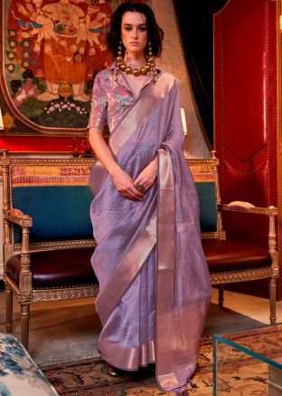 Lavender Art Silk woven Saree With Blouse