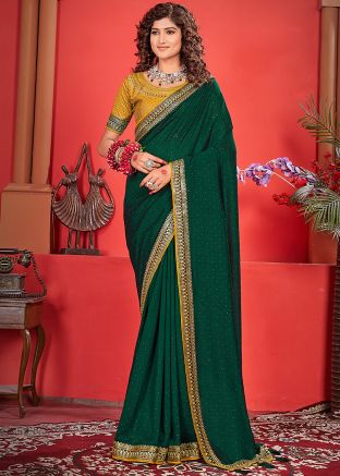 Dark Green Embroidered Art Silk Saree