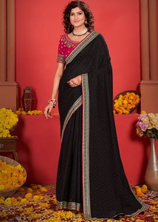Black Art Silk Embroidered Saree With Blouse