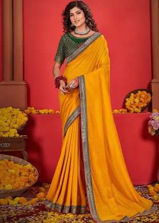 Yellow Embroidered Saree With Blouse