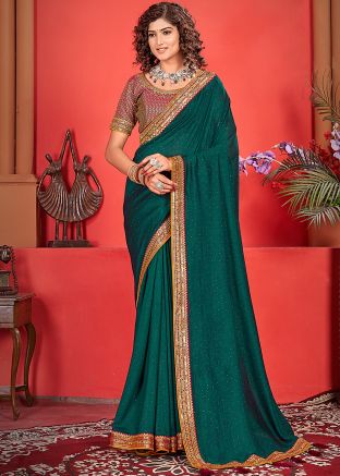Teal Green Embroidered Saree With Blouse
