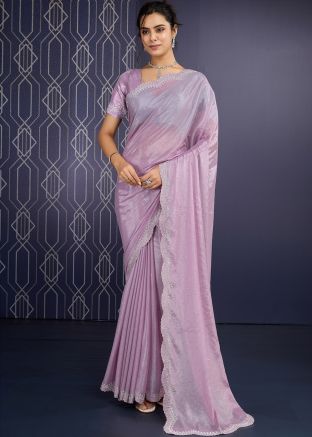 Lavender Stone Embellished Saree In Georgette