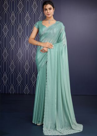 Seafoam Green Georgette Saree In Stone Work
