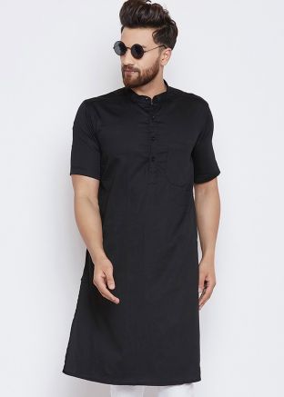 Black Cotton Readymade Kurta