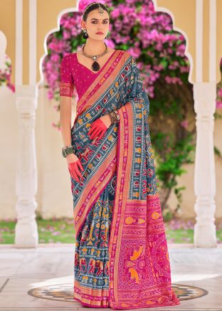 Blue Woven Saree In Silk