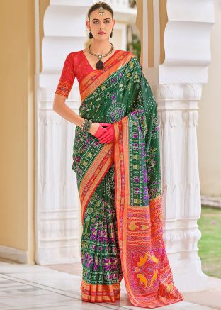 Green Woven Saree In Silk