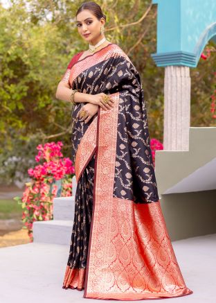 Black Zari Woven Satin Silk Saree
