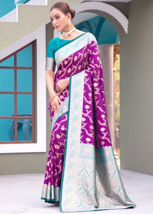 Purple Satin Silk Zari Woven Saree