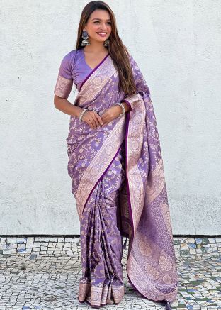 Purple Woven Saree In Art Silk