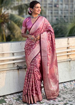 Pink Art Silk Saree In Zari Woven