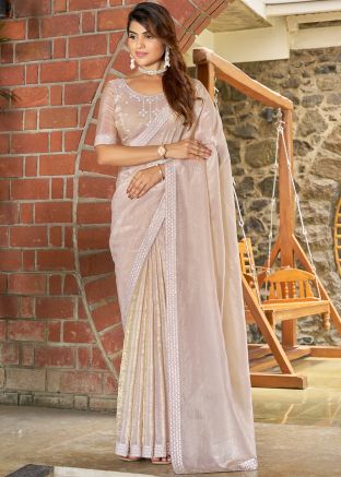 Beige Stone Embellished Art Silk Saree
