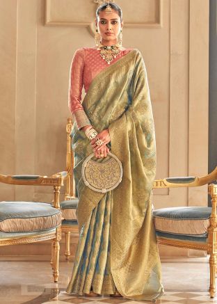Green Zari Woven Saree In Tissue Silk