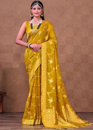 Yellow Zari Woven Saree In Silk