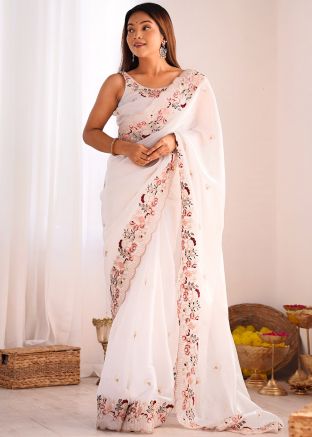 White Dori Embroidered Organza Saree
