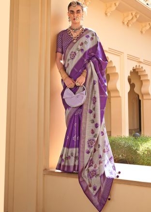 Purple Art Silk Woven Saree