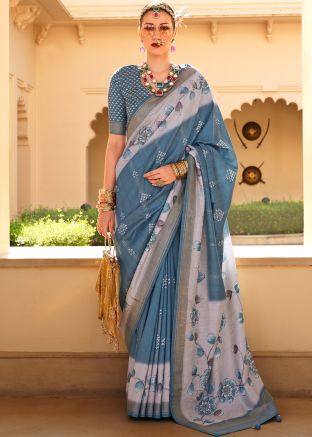 Blue Art Silk Woven Saree