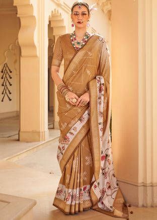 Light Brown Art Silk Printed Saree