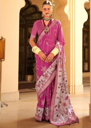 Pink Art Silk Printed Saree & Blouse