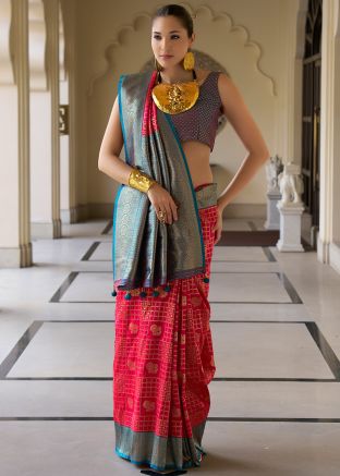 Pink Zari Woven Art Silk Saree