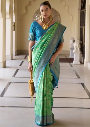 Green Zari Woven Saree In Art Silk 