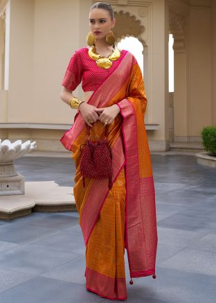 Orange Zari Woven Saree In Art Silk 