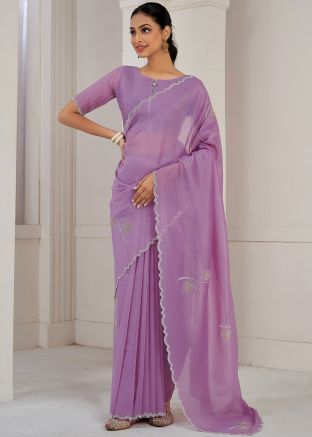 Purple Stone Work Silk Saree