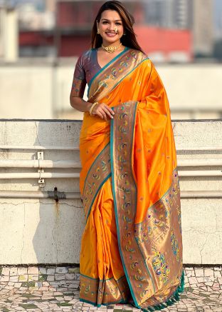 Yellow Zari Woven Saree In Silk