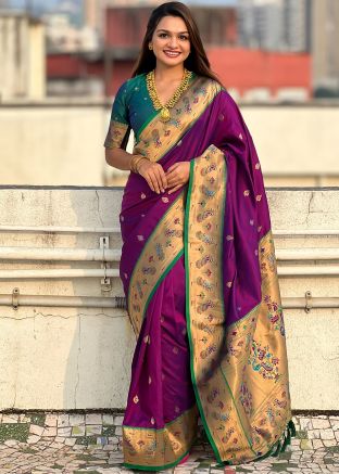 Purple Silk Saree In Zari Woven Work