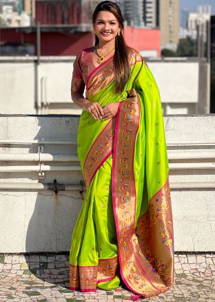Green Silk Saree In Zari Woven Work