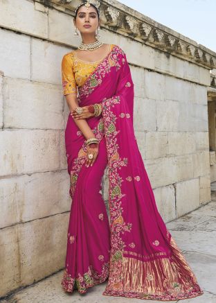Pink Stone Work Saree In Art Silk