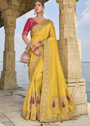 Yellow Zari Woven Saree In Crape