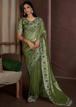 Green Stone Embellished Organza Saree