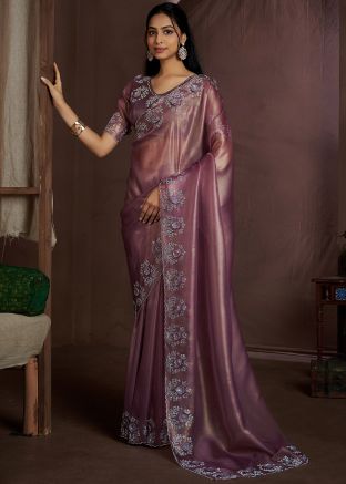 Purple Stone Embellished Organza Saree