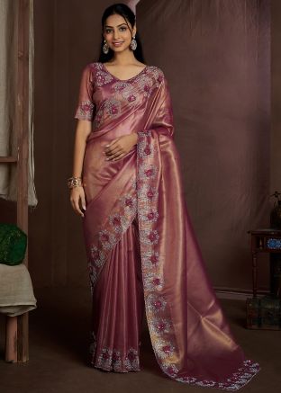 Dusty Pink Embellished Organza Saree & Blouse