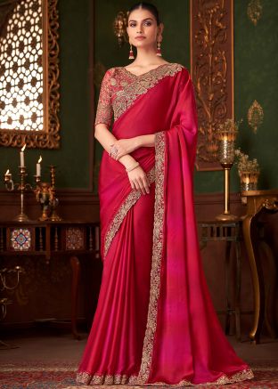 Pink Embroidered Saree In Chiffon