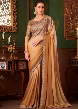 Golden Embroidered Chiffon Saree