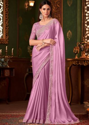 Pink Embroidered Saree In Chiffon