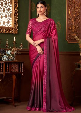 Pink Embroidered Saree In Chiffon