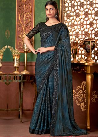 Blue Embroidered Saree In Silk