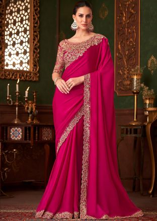 Pink Embroidered Saree In Satin