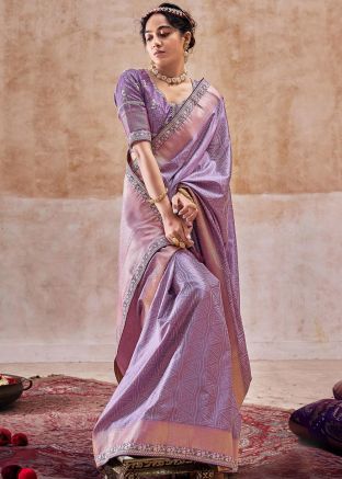 Purple Bandhej Print Satin Silk Saree