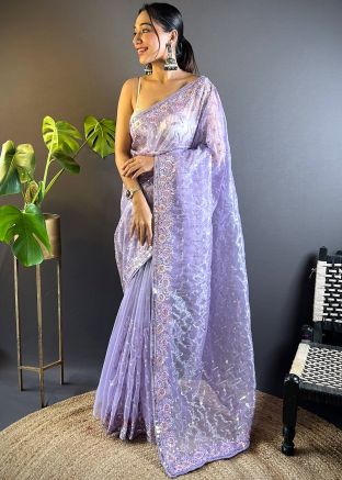 Purple Embroidered Saree & Blouse