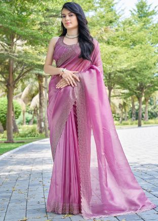 Pink Stone Embellished Organza Saree