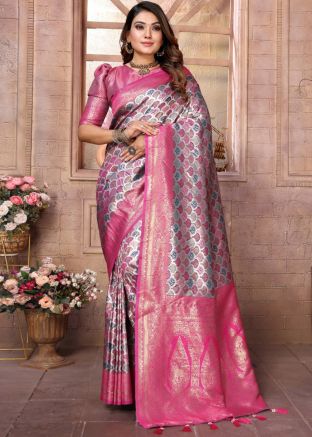 Multicolor Banarasi Silk Saree In Zari Woven Work