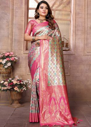 Multicolor Zari Woven Saree In Banarasi Silk
