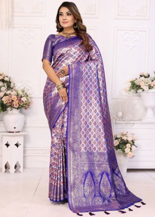 Purple Banarasi Silk Saree In Zari Woven Work