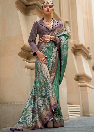 Green Printed Viscose Silk Saree