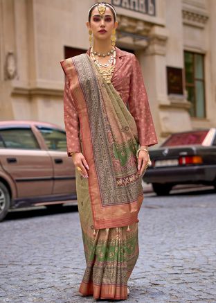Beige Printed Saree In Viscose Silk