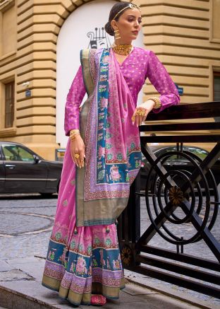 Viscose Silk Printed Saree In Pink